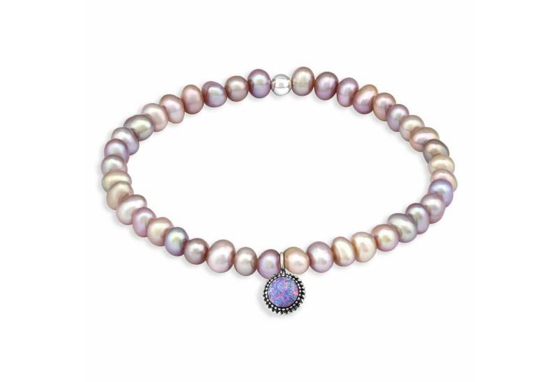 Monkimau Silberarmband Süßwasser Perlen Armband mit synthetischen Opal, Hypoallergen von Monkimau