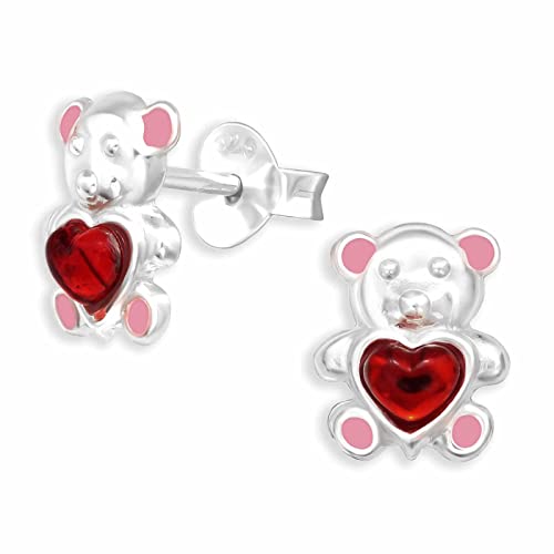 Monkimau Teddy-Bär Ohrstecker Ohrringe aus 925 Silber Schmuck Silberohrringe Medizinisch für Kinder Mädchen Damen Frauen von Monkimau