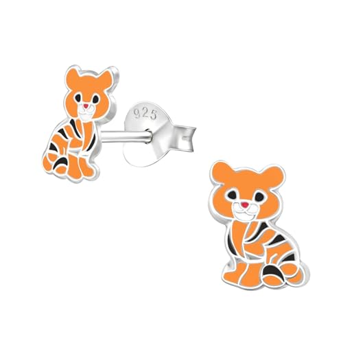 Monkimau Tiger Kinder Ohrringe | 925 Silber | Mädchen Ohrstecker Schmuck | Hypoallergen & Nickelfrei | Kinderohrringe Geschenkidee von MONKIMAU