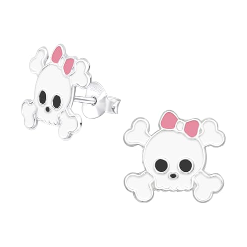 Monkimau Totenkopf Kinder Ohrringe | 925 Silber | Mädchen Ohrstecker Schmuck | Hypoallergen & Nickelfrei | Kinderohrringe Geschenkidee von MONKIMAU
