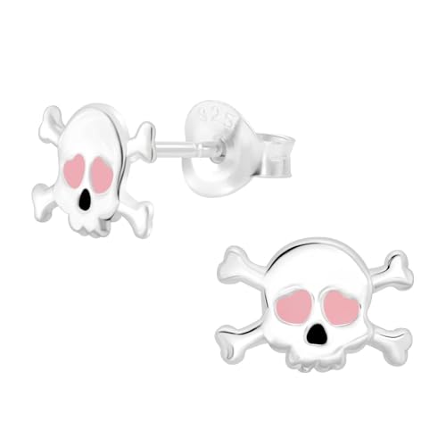 Monkimau Totenkopf Kinder Ohrringe | 925 Silber | Mädchen Ohrstecker Schmuck | Hypoallergen & Nickelfrei | Kinderohrringe Geschenkidee von MONKIMAU