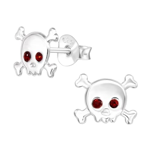 Monkimau Totenkopf Kinder Ohrringe | mit Kristallen 925 Silber | Mädchen Ohrstecker Schmuck | Hypoallergen & Nickelfrei | Kinderohrringe Geschenkidee von MONKIMAU