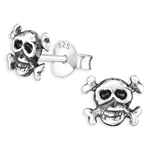 Monkimau Totenkopf Ohrstecker aus 925 Sterling Silber schwarz oxidiert von Monkimau