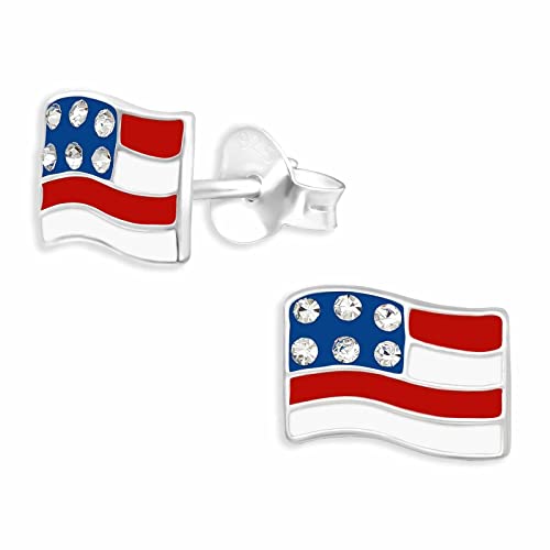 Monkimau USA Flaggen Ohrstecker Ohrringe aus 925 Silber Schmuck Silberohrringe Medizinisch für Kinder Mädchen Damen Frauen von Monkimau