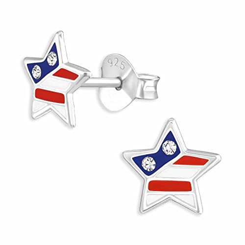 Monkimau USA Stern Ohrstecker Ohrringe aus 925 Silber Schmuck Silberohrringe Medizinisch für Kinder Mädchen Damen Frauen von MONKIMAU
