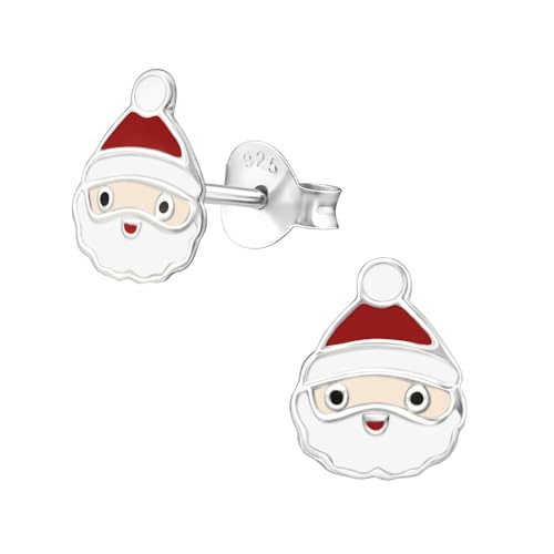 Monkimau Weihnachtsmann Kinder Ohrringe | 925 Silber | Mädchen Ohrstecker Schmuck | Hypoallergen & Nickelfrei | Kinderohrringe Geschenkidee von MONKIMAU