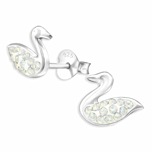 Monkimau Weißer Schwan Ohrstecker Ohrringe aus 925 Silber Schmuck Silberohrringe Medizinisch für Kinder Mädchen Damen Frauen von MONKIMAU
