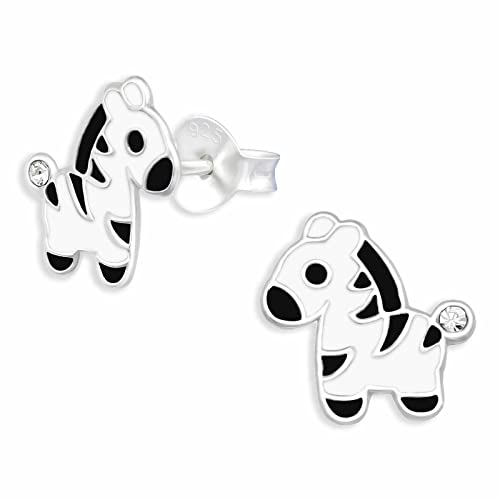 Monkimau Zebra Ohrstecker Ohrringe aus 925 Silber Schmuck Silberohrringe Medizinisch für Kinder Mädchen Damen Frauen von Monkimau