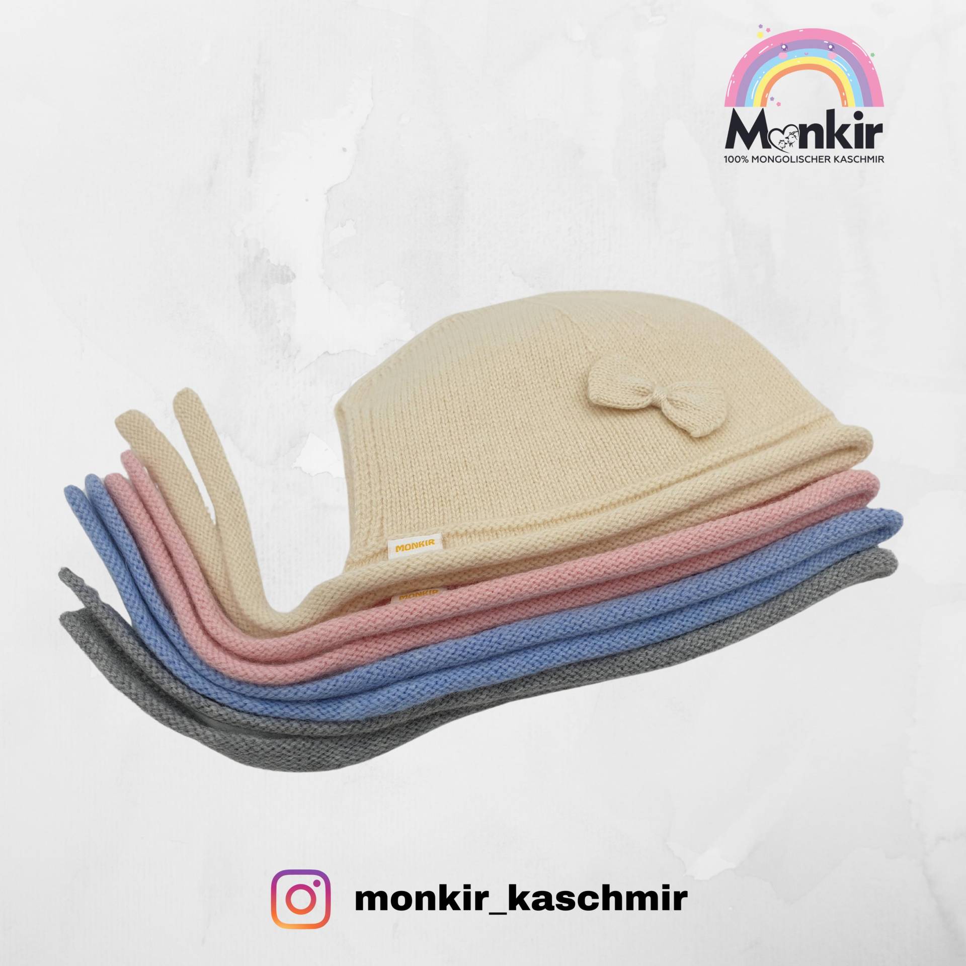 Kaschmirmütze Mit Schleife Für Babys Aus Der Mongolei, 100% Kaschmir von MonkirKaschmir