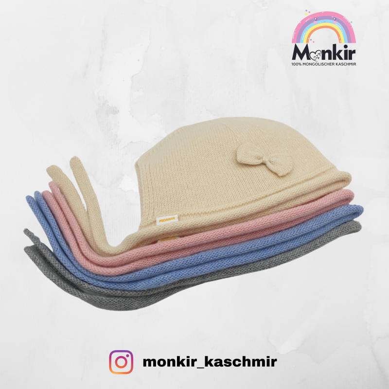 Kaschmirmütze Mit Schleife Für Babys Aus Der Mongolei, 100% Kaschmir von MonkirKaschmir