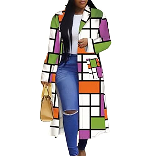 Damen Casual Mäntel mit Farbblock Plaid zweireihig Herbst Winter Revers Taschen Knöpfe Jacke afrikanische Kleidung, violett, 54 von Monnadu