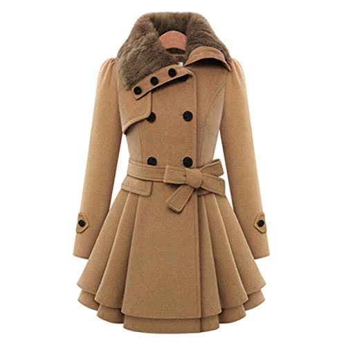 Damen Casual Mäntel mit Trench, zweireihiger Gürtel, Herbst Winter koreanischer Stil, schmales Revers Overfor Office, camel, 42 von Monnadu