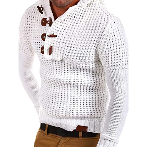 Lässiger Pullover mit Retro-Schnalle, gestrickt, kariert, V-Ausschnitt, Rippbündchen, Hoodies für den Winter, Weiß, Größe L von Monnadu