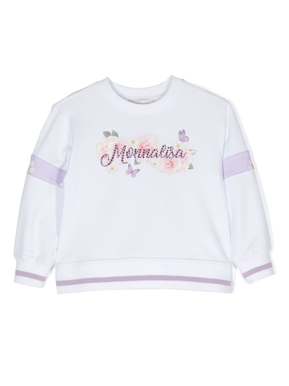 Monnalisa Gestreiftes Sweatshirt mit Blumen-Print - Weiß von Monnalisa