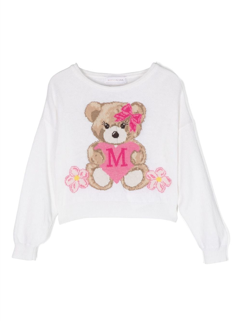 Monnalisa Intarsien-Pullover mit Teddy - Weiß von Monnalisa