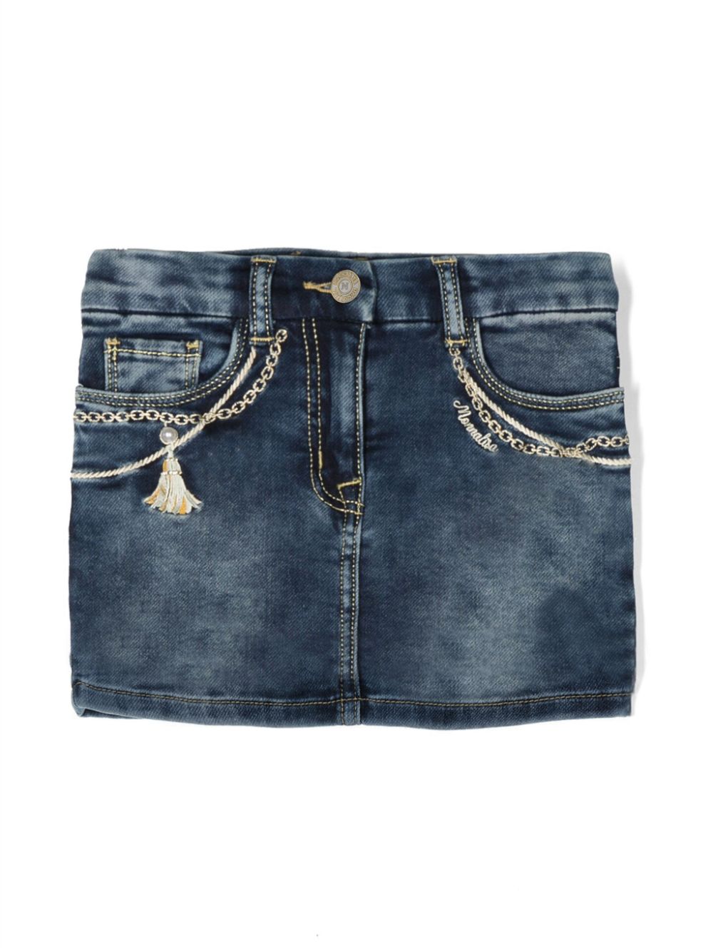 Monnalisa Jeansrock mit Kettenstickerei - Blau von Monnalisa