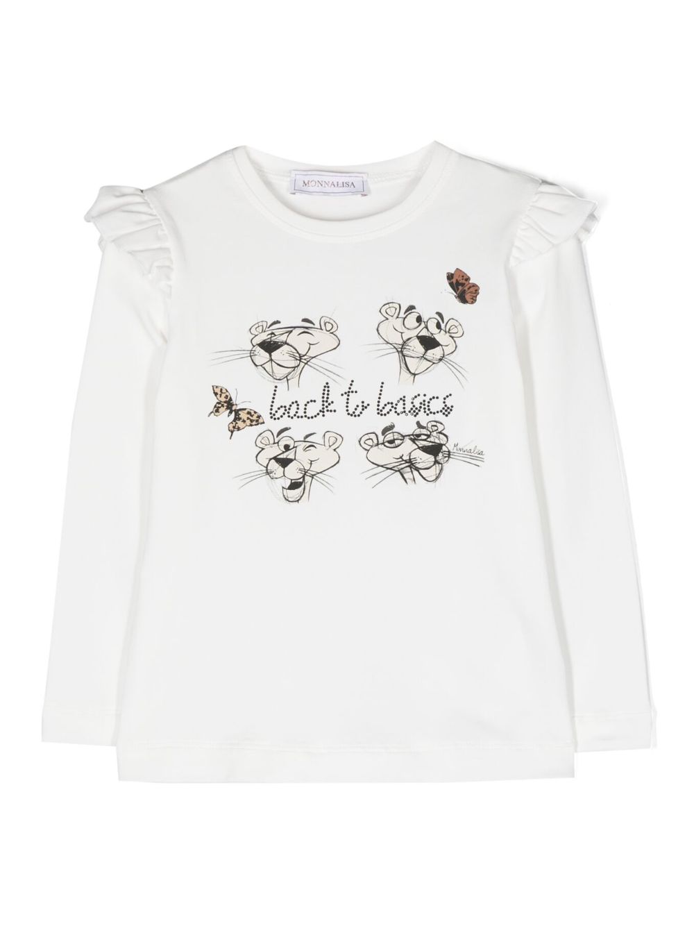 Monnalisa Langarmshirt mit Rosaroter Panther-Print - Weiß von Monnalisa