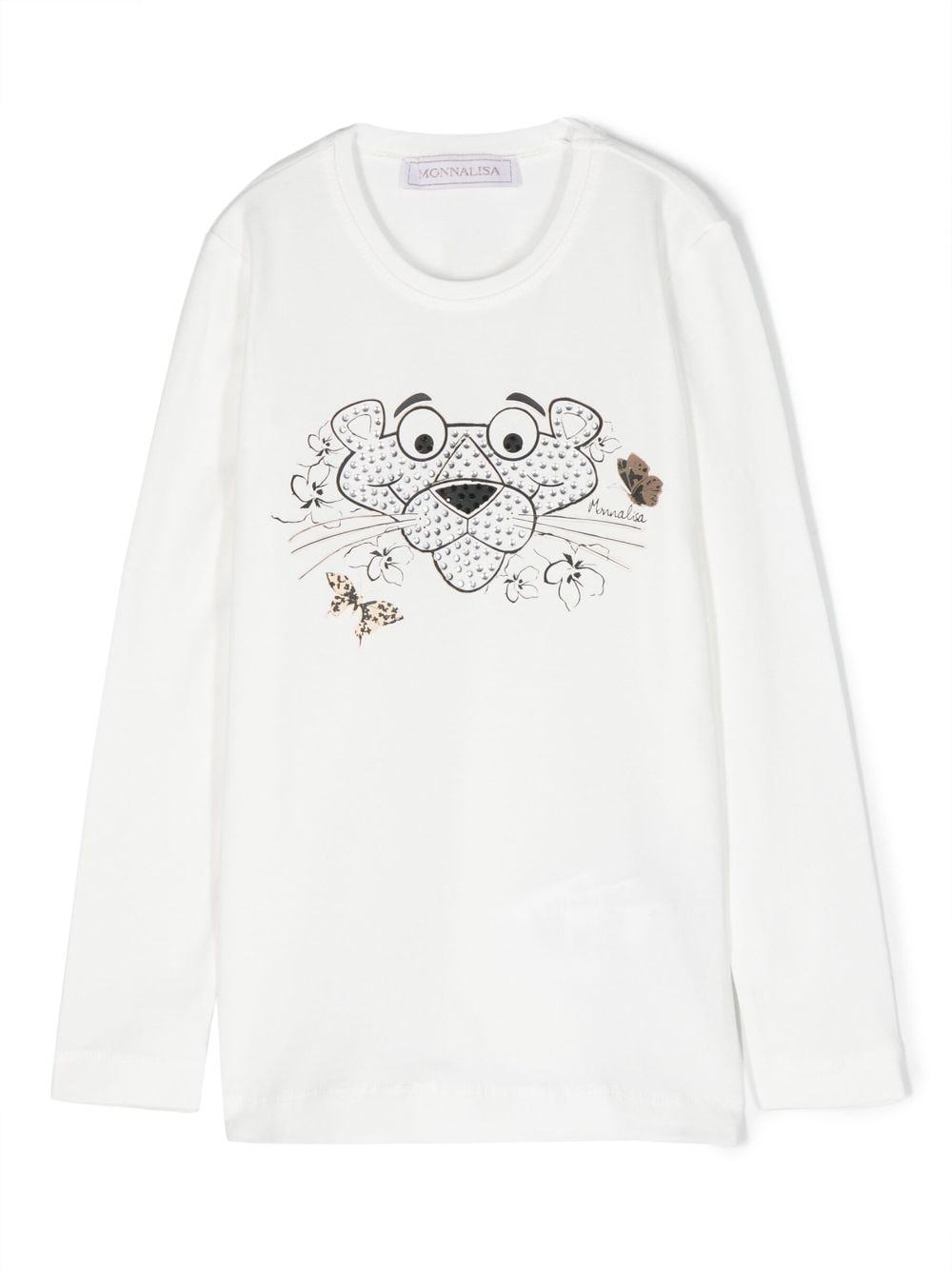 Monnalisa Langarmshirt mit Rosaroter Panther-Print - Weiß von Monnalisa