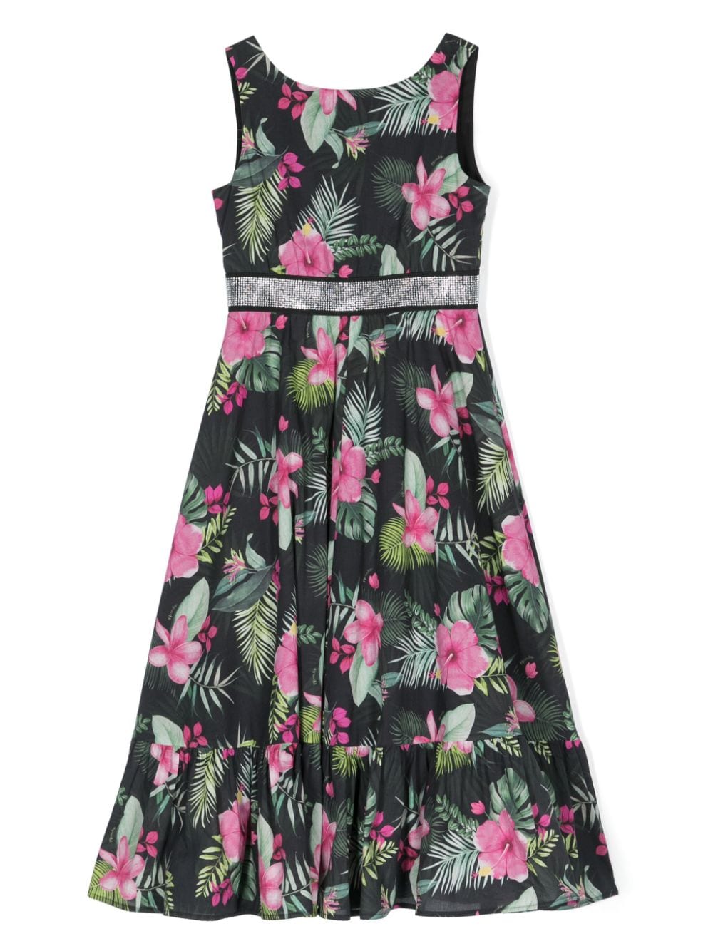 Monnalisa Strassverziertes Kleid mit Blumen-Print - Schwarz von Monnalisa