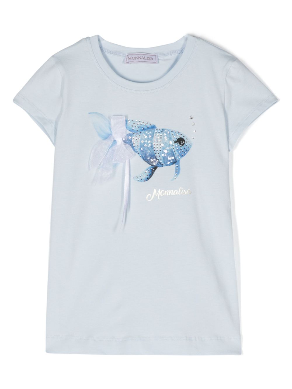 Monnalisa T-Shirt mit kristallverziertem Fisch-Print - Blau von Monnalisa