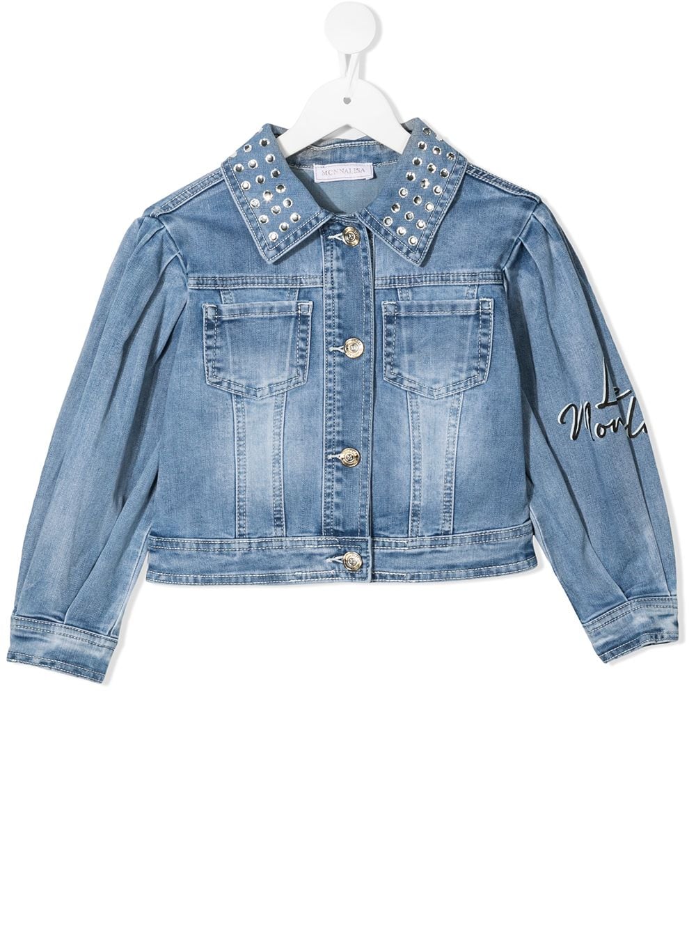 Monnalisa Jeansjacke mit Daisy-Stickerei - Blau von Monnalisa