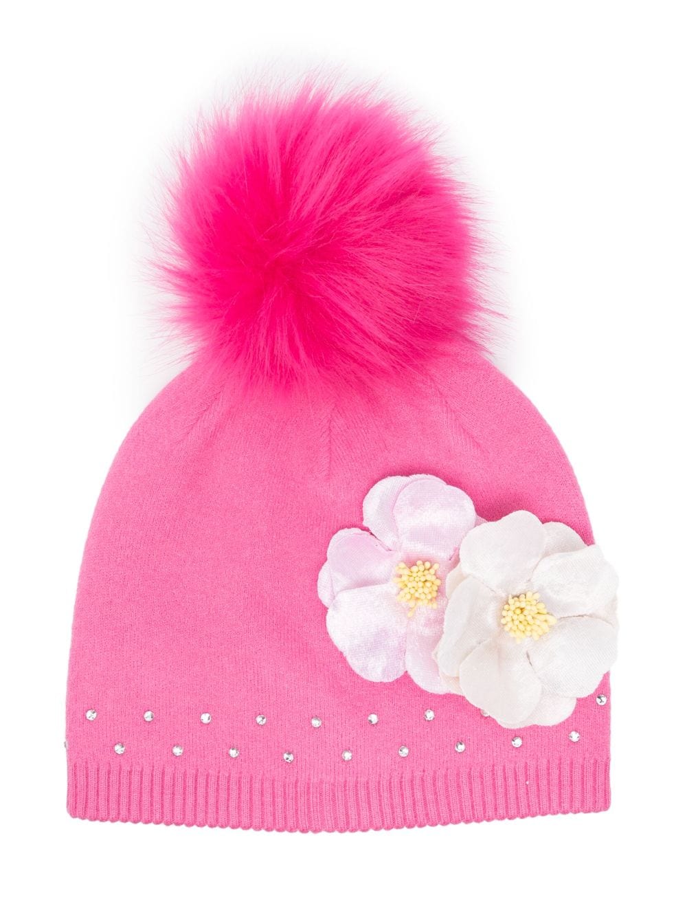 Monnalisa Beanie mit Blumenapplikation - Rosa von Monnalisa