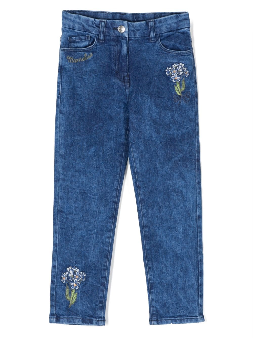 Monnalisa Gerade Jeans mit Logo-Stickerei - Blau von Monnalisa