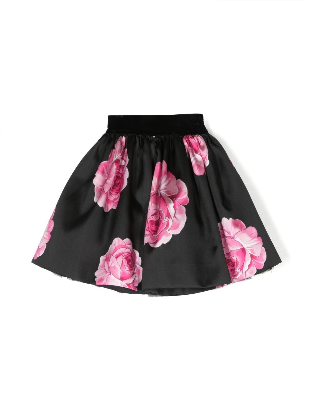 Monnalisa Rock aus Satin mit Rosen-Print - Schwarz von Monnalisa