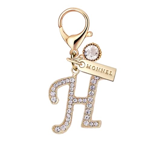 MONNEL MC634 Kleiner Kristall-Buchstabe H Karabinerverschluss für Damen mit Samtbeutel (Gold, 1 Stück) von Monnel