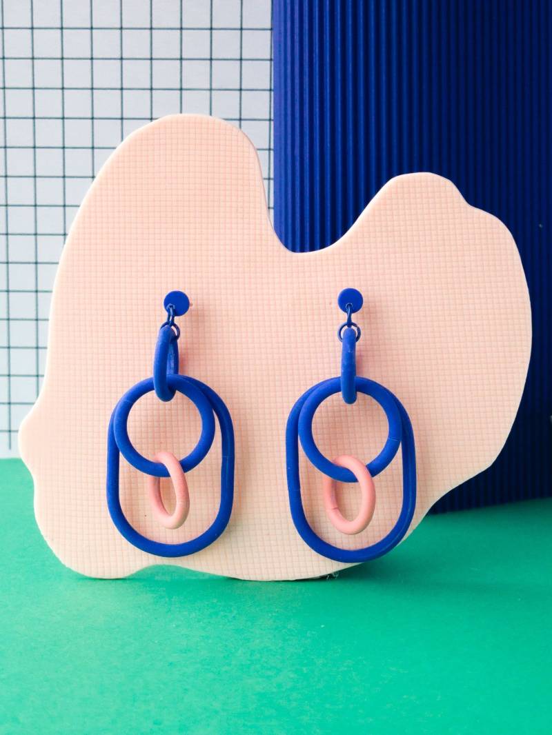 80S Colorblock Ohrringe Aus Polymer Clay Im Memphis Stil von MonoMakery