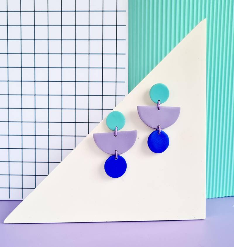 Memphis Style Ohrringe Aus Polymer Clay 80S Colorblock Ohrhänger von MonoMakery