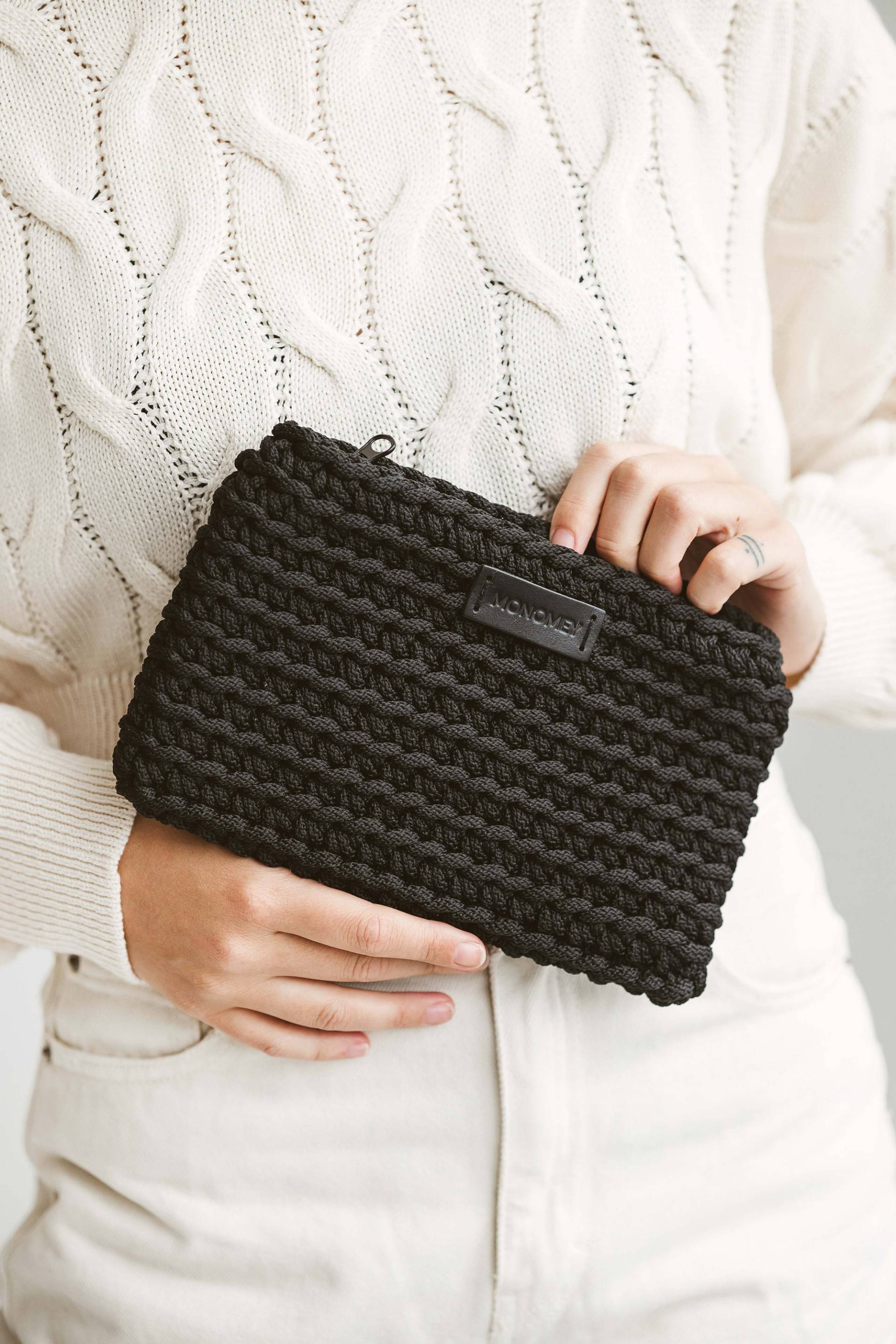 Gehäkelte Clutch-Taschen, Ein Set Von 3 Gehäkelte Kosmetiktasche, Schwarze Clutch-Tasche von MonoMeyStudio