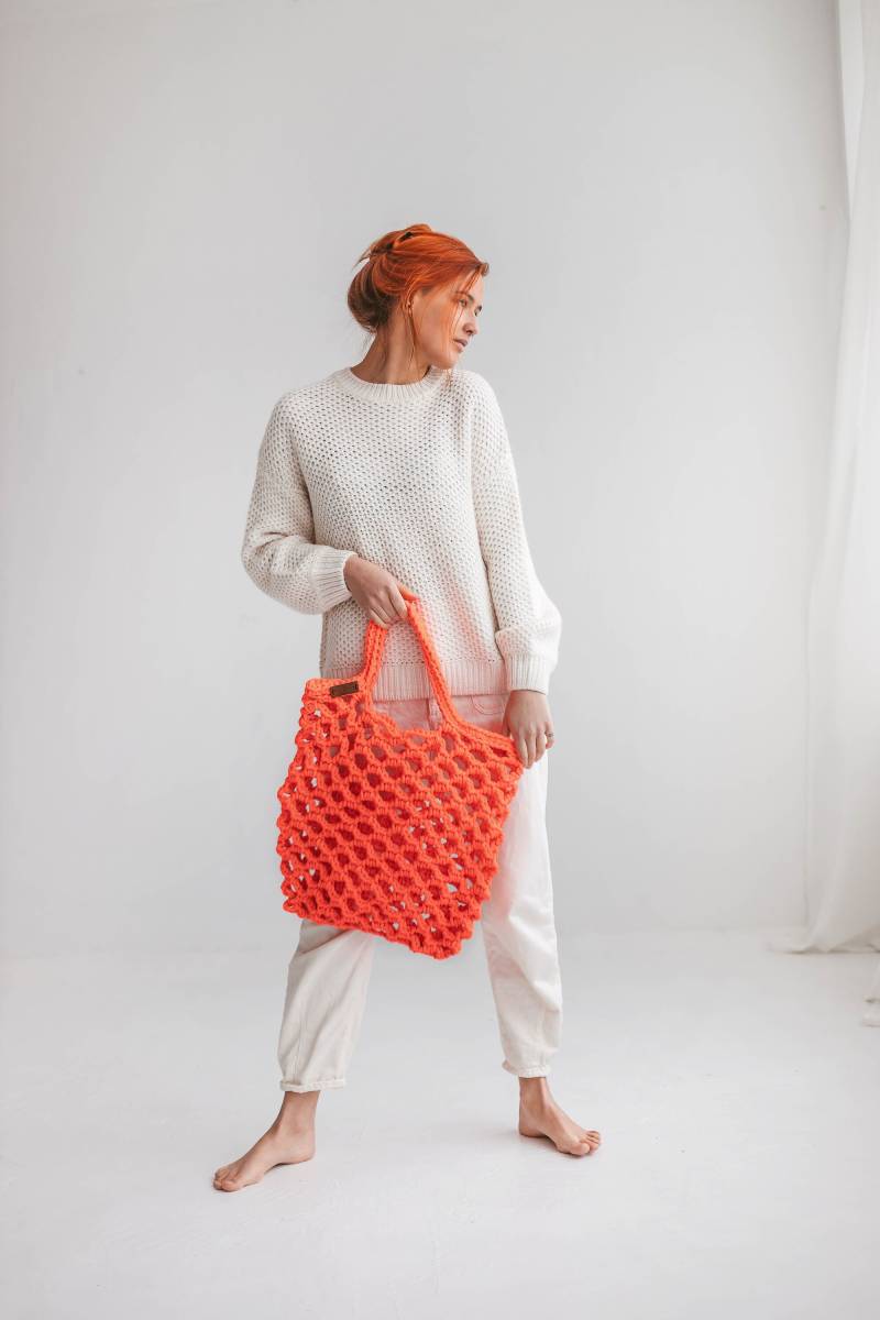 Neon Einkaufstasche, Strandtasche, Taschen, Häkeln Einkaufstasche Handgemacht, Handgemachte Für Frauen von MonoMeyStudio