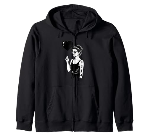 Chic Woman Herz Ballon Tattoo Look Kapuzenjacke von Monochrome Chic Tattoo Heart Balloon Style