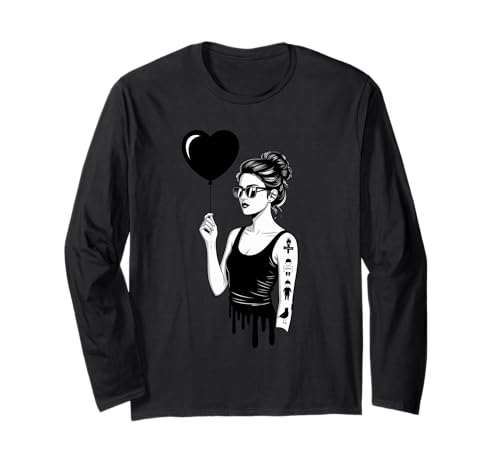 Chic Woman Herz Ballon Tattoo Look Langarmshirt Chic Woman Herz Ballon Tattoo Look Langarmshirt von Monochrome Chic Tattoo Heart Balloon Style