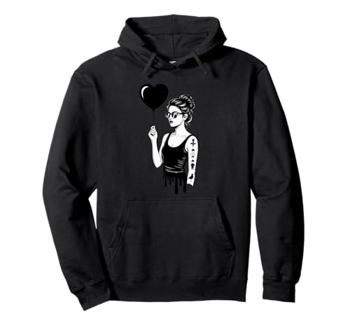 Chic Woman Herz Ballon Tattoo Look Pullover Hoodie Chic Woman Herz Ballon Tattoo Look Pullover Hoodie von Monochrome Chic Tattoo Heart Balloon Style