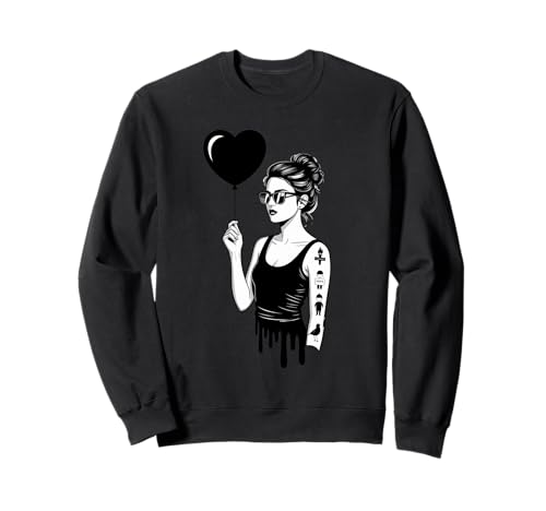 Chic Woman Herz Ballon Tattoo Look Sweatshirt Chic Woman Herz Ballon Tattoo Look Sweatshirt von Monochrome Chic Tattoo Heart Balloon Style