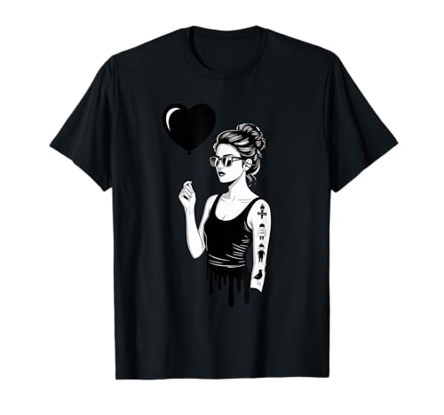 Chic Woman Herz Ballon Tattoo Look T-Shirt Chic Woman Herz Ballon Tattoo Look T-Shirt von Monochrome Chic Tattoo Heart Balloon Style