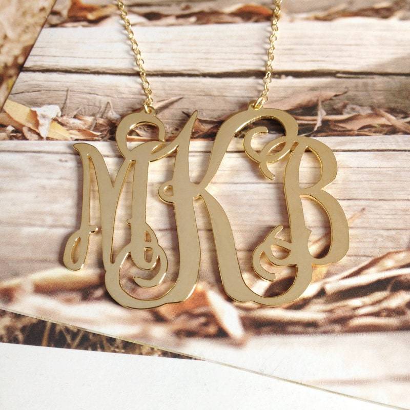 3 Anfangsmonogramm Halskette, Gold Monogramm Halskette, Buchstabe Halskette, 1, 5 "Personalisierte Halskette, Benutzerdefinierte Halskette von MonogramNecklace2014