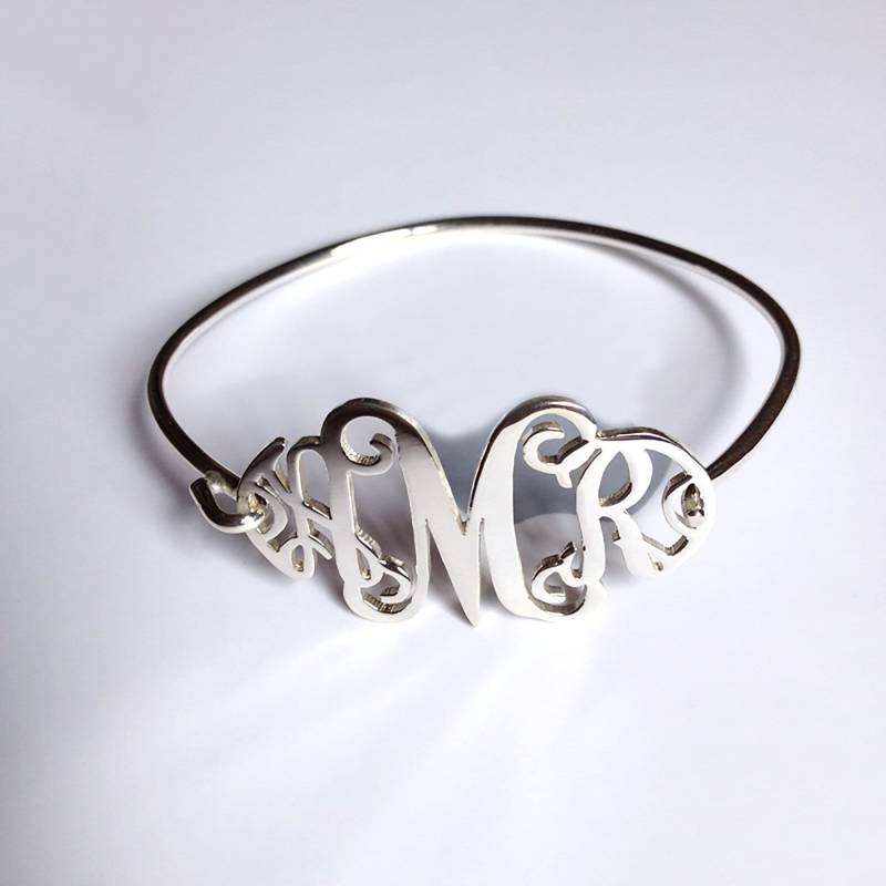 3 Initial Monogramm Armband Sterling Silber Armband, 1, 5 Zoll Benutzerdefinierte Brautjungfer Geschenk, Name Beste Weihnachtsgeschenk von MonogramNecklace2014