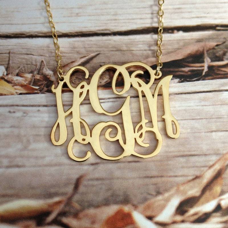 3 Initialen Goldmonogramm Halskette, Personalisierte Monogramm Buchstabe Schmuck von MonogramNecklace2014