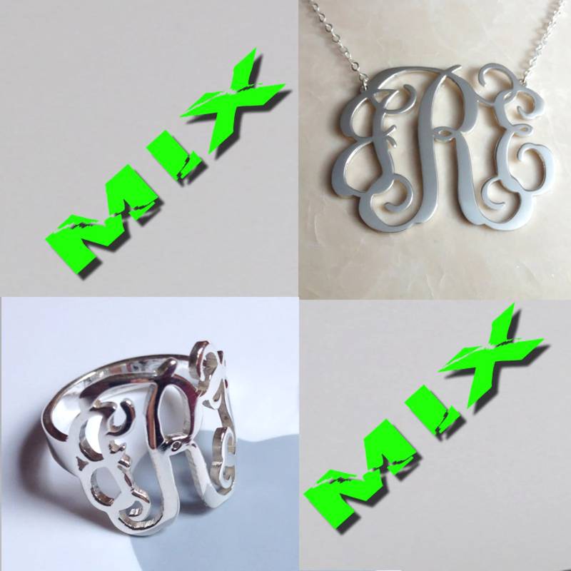 3 Initialen Halskette Sterling Silber Monogramm Mix Anfangsmonogramm Ring-3, 25 "Personalisierte Weihnachtsgeschenk Individueller Schmuck von MonogramNecklace2014