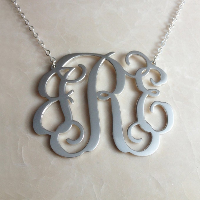 925 Sterling Silber Halskette -2 Zoll Monogramm Weihnachten Geschenk Geburtstagsgeschenk-18K Vergoldet Rose Gold-%100 Handmade von MonogramNecklace2014