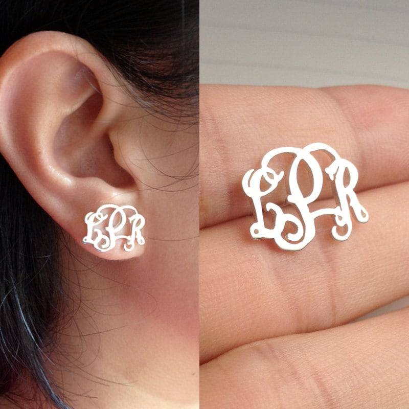 Monogramm Ohrringe Aus Sterlingsilber-Personalisieren Alle Ursprünglichen 0, 6 "Zoll% 100 Handarbeit von MonogramNecklace2014
