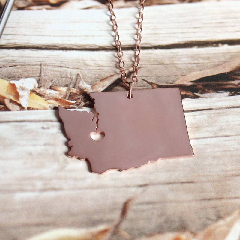 Silber Zustand Halskette Washington State Wa Charme Geformt Personalisierte Mit Einem Herz von MonogramNecklace2014