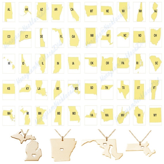 Zustand Geformte Halskette Washington State Charme Personalisierte 18K Gold Überzogene Mit Einem Herz Zustand Geformte Halskette Washington State Charme Personalisierte 18K Gold Überzogene Mit Einem Herz von MonogramNecklace2014