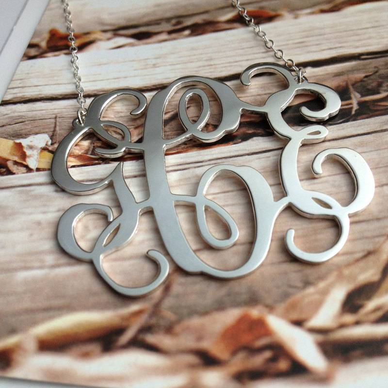 sterling Silber Monogramm Halskette -2 Zoll 3 Initialen Personalisierte Monogrammed Namensschild Buchstaben Schmuck von MonogramNecklace2014