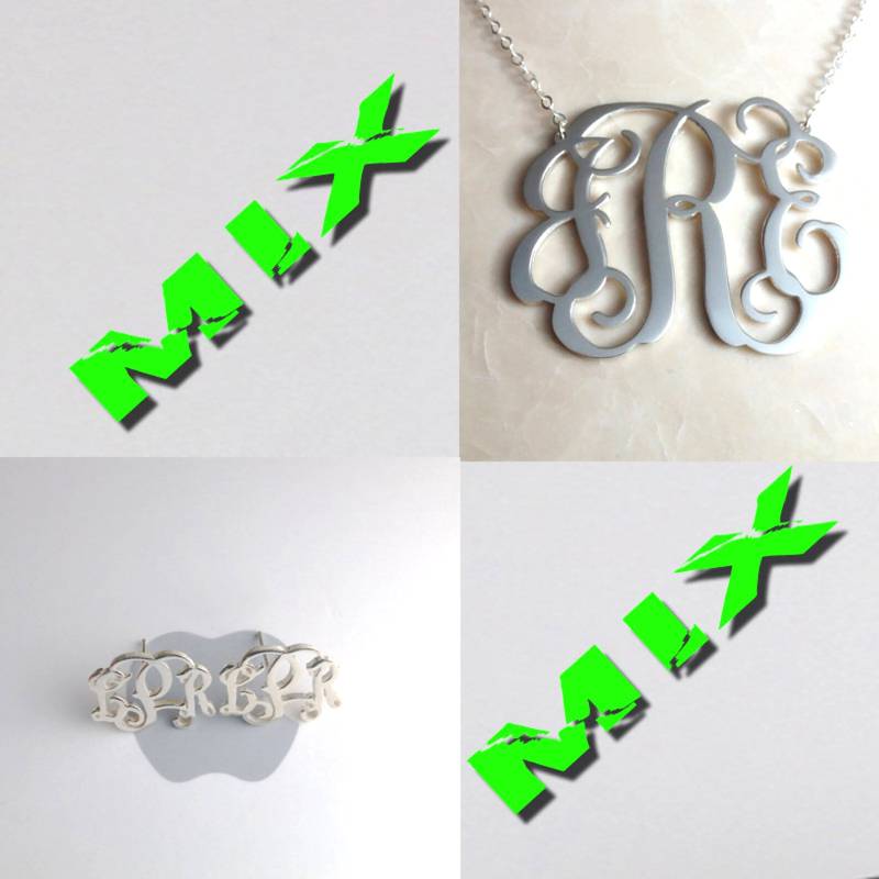 sterling Silber Monogramm Halskette Mix Anfangsmonogramm Ohrringe-3 Initialen 3, 2 cm Personalisierte Weihnachtsgeschenk Benutzerdefinierte Schmuck von MonogramNecklace2014