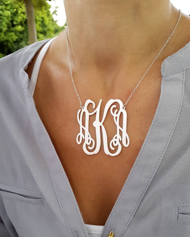 Große Monogramm Halskette, Sterling Silber - Personalisierter Statement Schmuck Geschenk Für Weihnachten von MonogramPersonalized