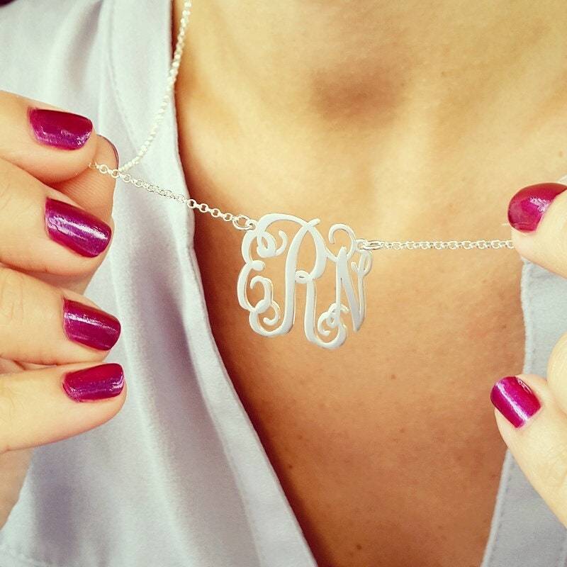sterling Silber Monogramm Halskette Personalisierter Initial Anhänger sterling Silber Monogramm Halskette Personalisierter Initial Anhänger von MonogramPersonalized